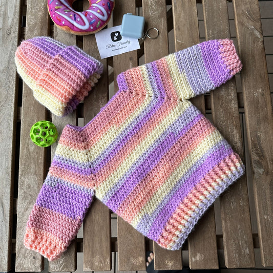 Caron Crochet Baby Pullover and Beanie Set