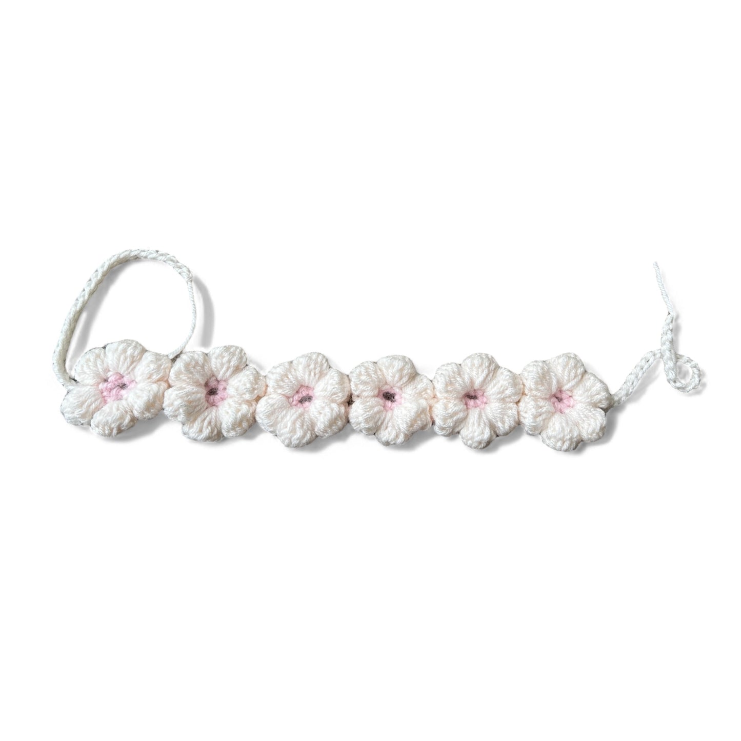Crochet Puffy Flower Headband White Background