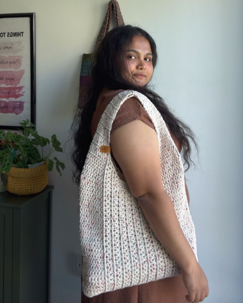 Vintage Cotton Handmade V Stitch Tote Bag