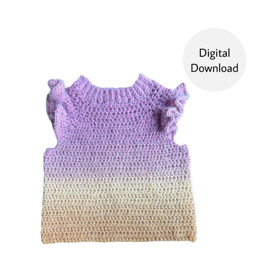 Flat lay image of the crochet top-down blouse on a white background with a 'Digital Download' badge overlay.