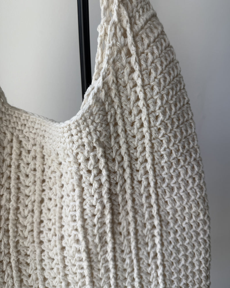 Cotton V Post Stitch Handmade Crochet Tote Bag - Eco-Friendly Mesh Shoulder Bag