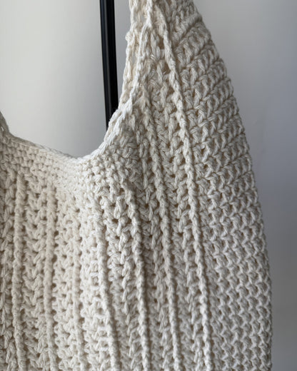 Cotton V Post Stitch Handmade Crochet Tote Bag - Eco-Friendly Mesh Shoulder Bag