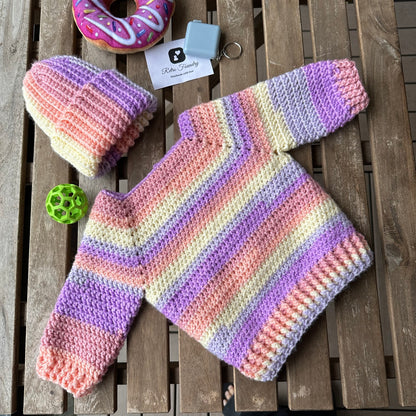 Caron Crochet Baby Pullover and Beanie Set