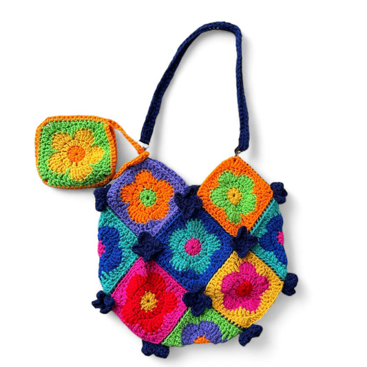 Crochet Granny Flower Bag White Background