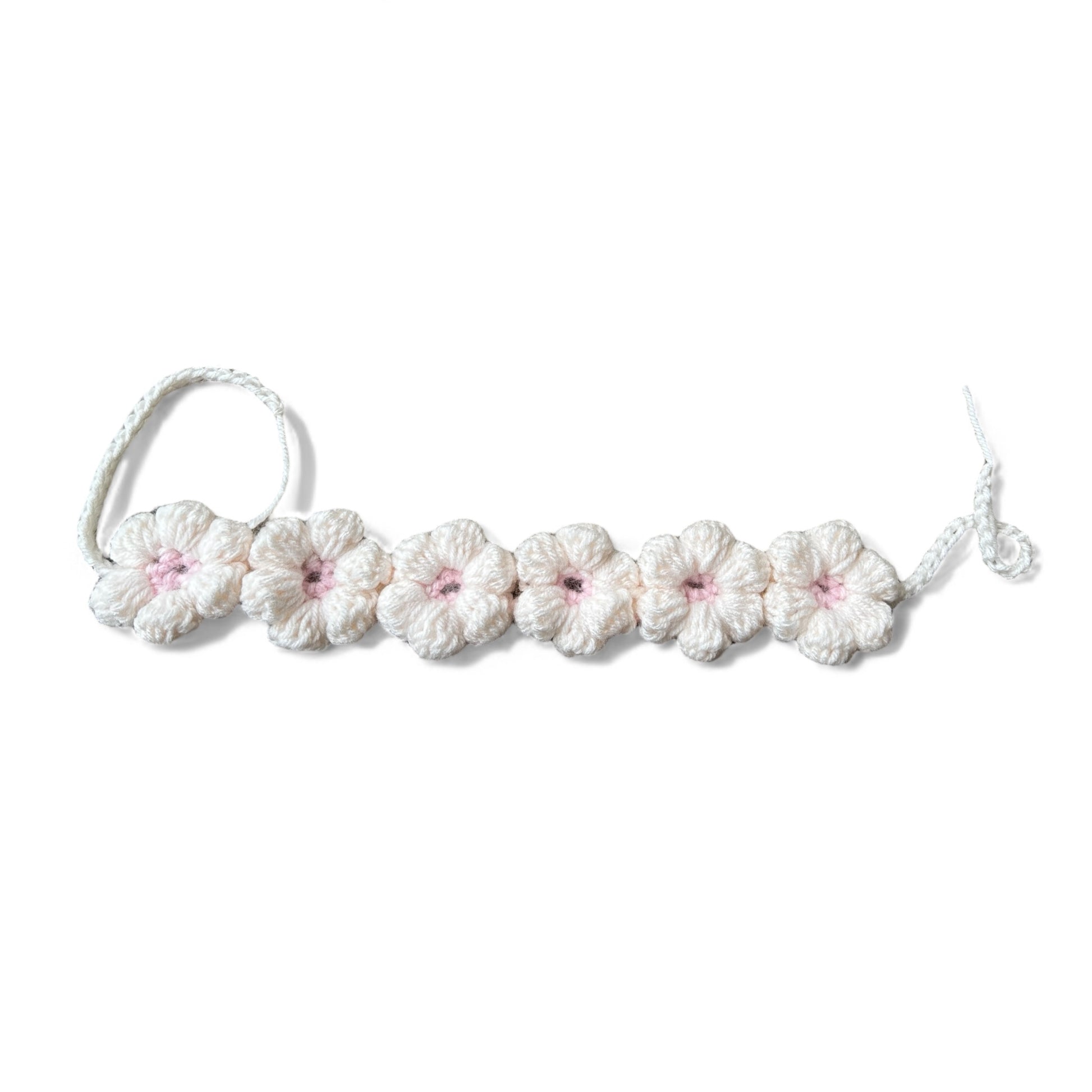 Crochet Puffy Flower Headband White Background