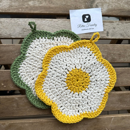 Crochet Daisy Flower Cotton Dishcloth