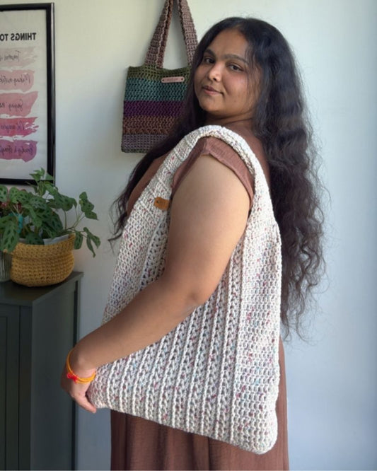 Vintage Cotton Handmade V Stitch Tote Bag