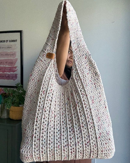 Vintage Cotton Handmade V Stitch Tote Bag