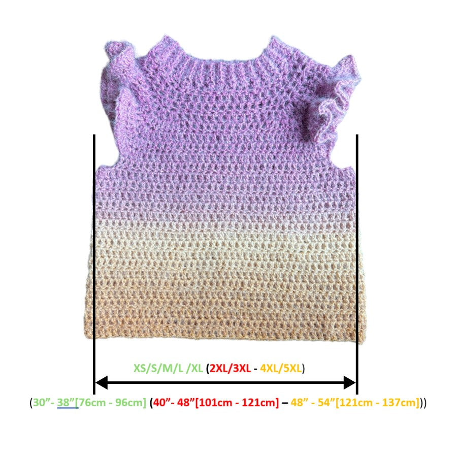 Dimension reference image for the crochet top-down blouse, displaying measurements.