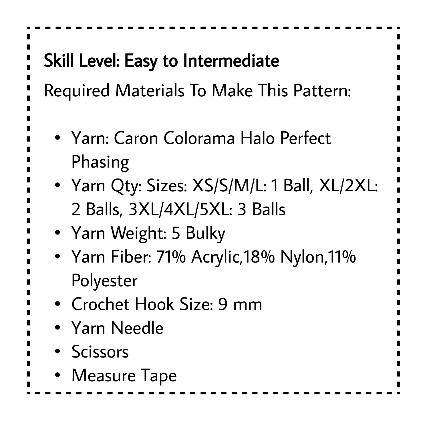 Material list for crochet top down ruffle sleeves top pattern.
